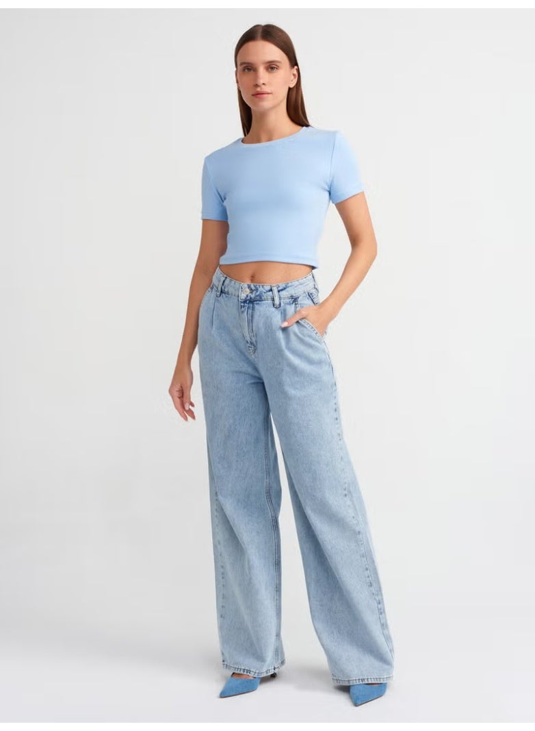 Dilvin 30124 Crop T-Shirt-Blue - Image 1